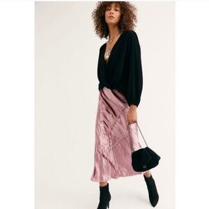Free People Pink Velvet Midi Skirt